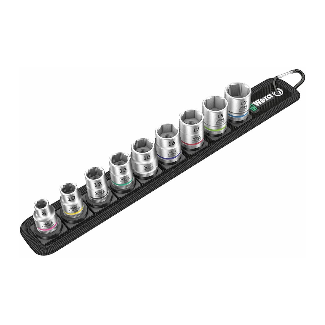 Wera Metric Socket Set On Storage Belt - 3-8" Drive (9 Piece Set)