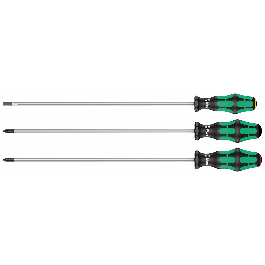 Wera Kraftform Plus Long Shaft Screwdrivers - 300 Mm Long Shafts (3 Piece Set)