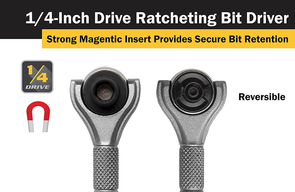 Titan 1-4" Drive Aluminum Swivel Head Micro Ratchet Bit Driver Silver