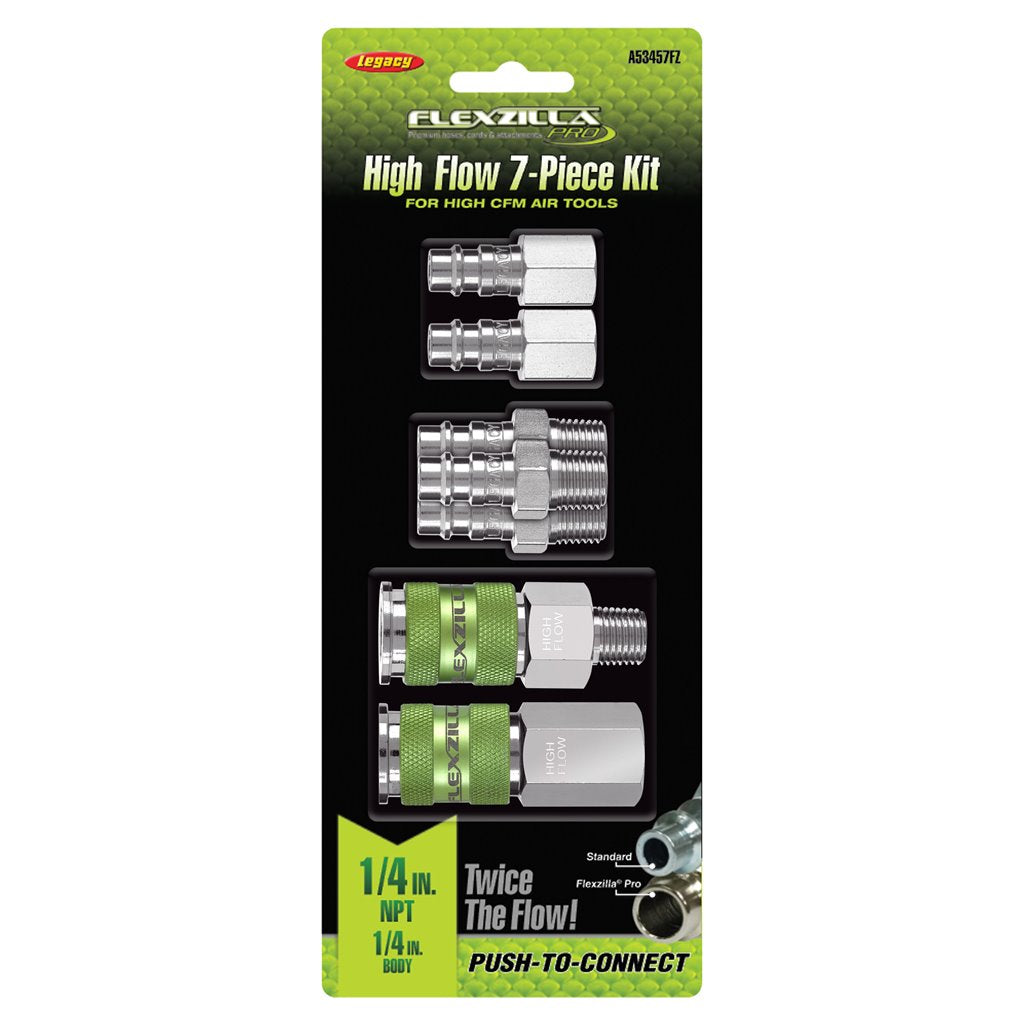 Flexzilla Pro High Flow Coupler  Plug Kit 1-4in Npt 1-4in Body 7 Pc