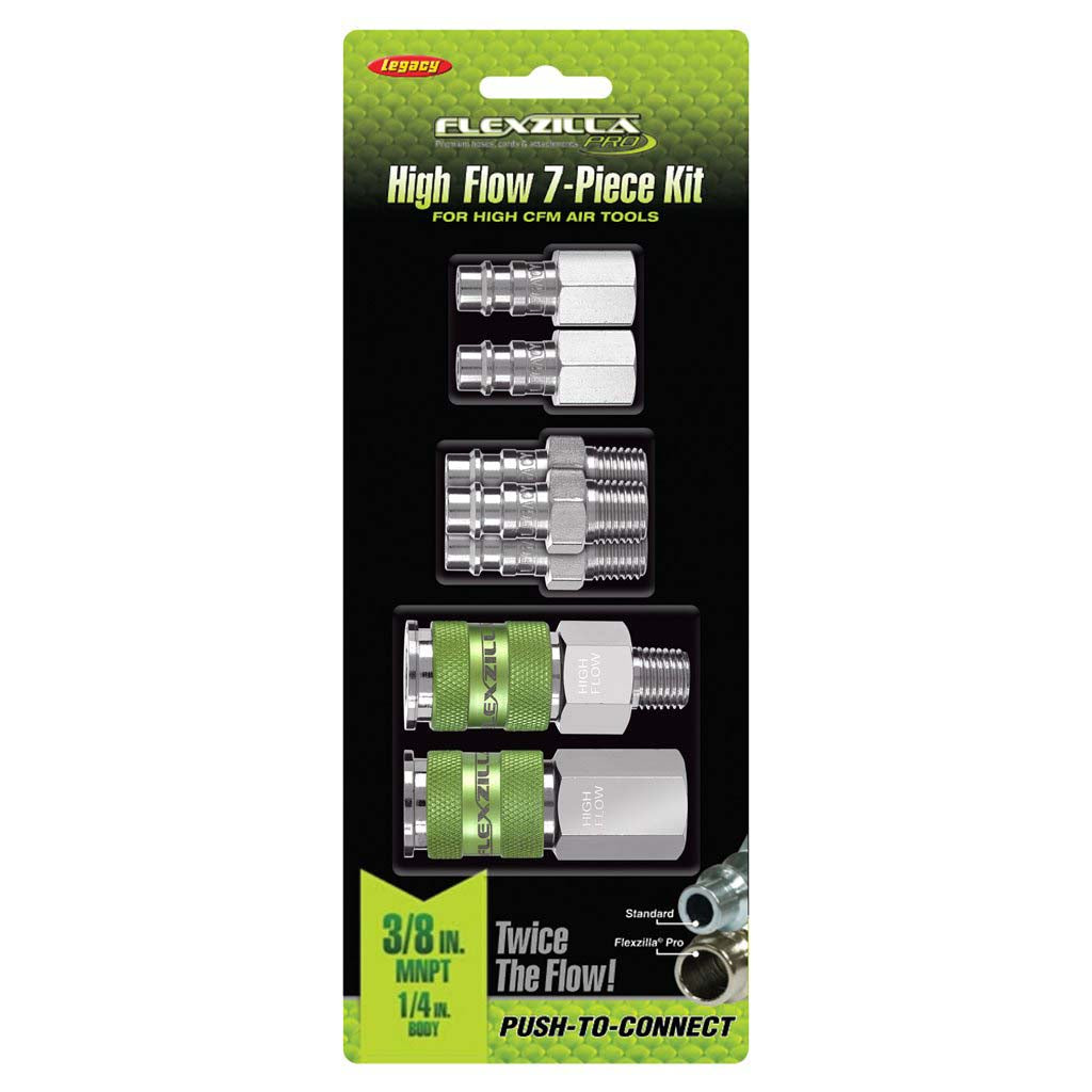 Flexzilla Pro High Flow Coupler  Plug Kit 3-8in Npt 1-4in Body 7 Pc