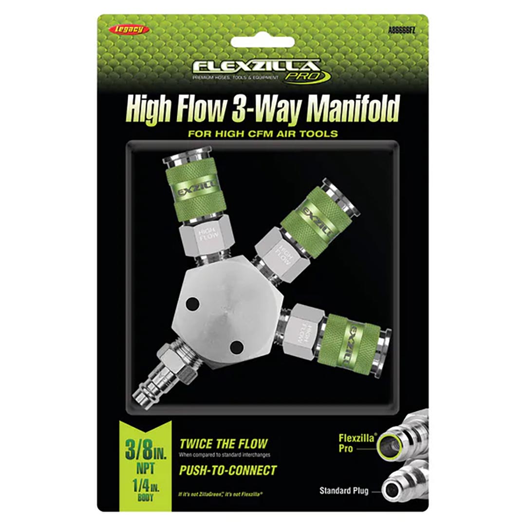 Flexzilla Pro High Flow 3 Way Manifold 3-8" Npt High Flow Couplers And Plug