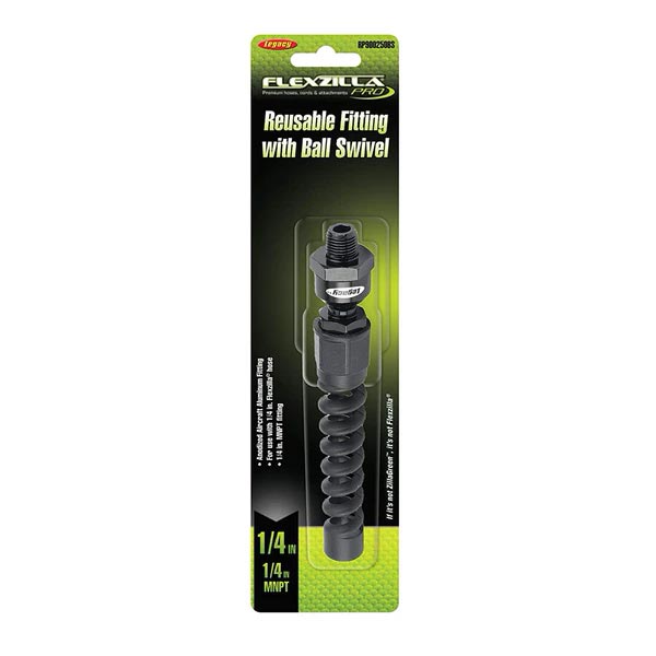 Flexzilla Pro Air Hose Reusable Fitting W- Ball Swivel 1-4in Barb 1-4in Mnpt